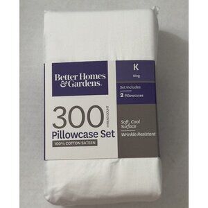 Set of 2 White Cotton 300 Thread Count King Size Pillowcases Wrinkle-Resistant